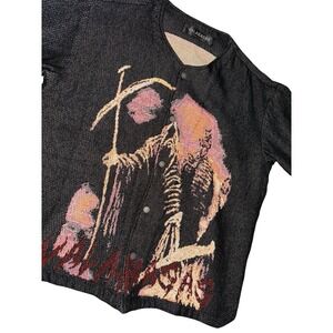 Valabasas Shirt Black Ghost Hand Tapestry Snap Button Up Reaper Halloween Sz 2XL